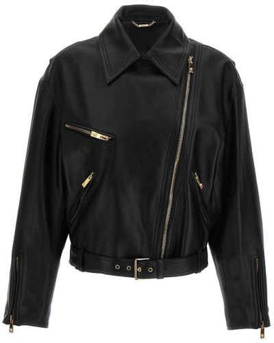 Versace Biker Leather Jacket Casual Jackets, Parka - Black