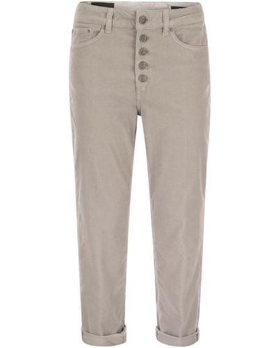 Dondup Koons - Multi-striped Velvet Pants With Jewelled Buttons - Grey