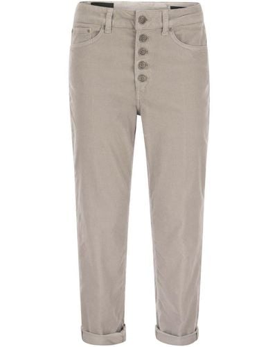 Dondup Koons - Multi-striped Velvet Pants With Jeweled Buttons - Gray