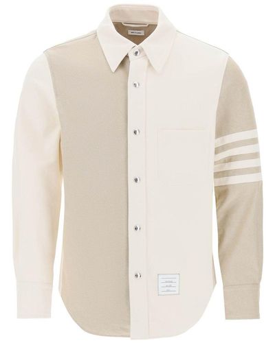 Thom Browne Funmix 4-bar Overshirt In Selvedge Denim - White