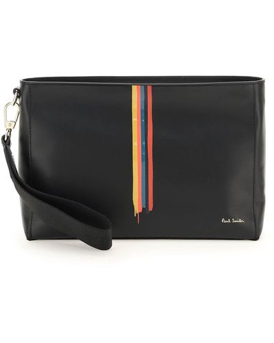 Paul Smith 'painted Stripe' Leather Pouch - Black