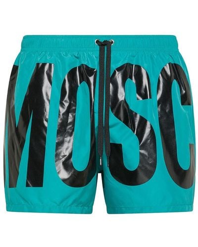 Moschino Swimsuit With Printed Logo And Elastic Waistband - Blue