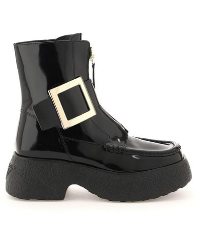Roger Vivier Viv Rangers Boots In Patent Leather - Black