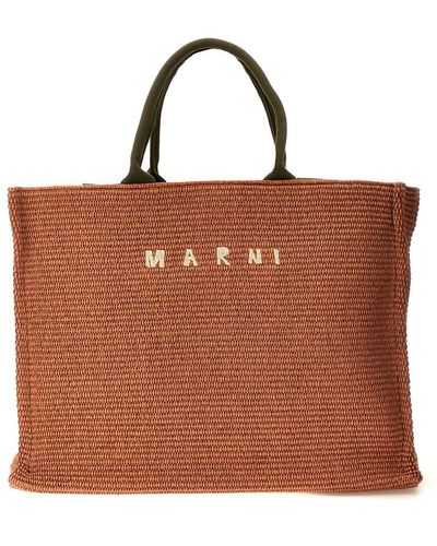 Marni Logo Embroidery Large Shopping Bag - Brown