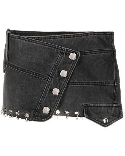 Pinko Guardiani Denim Miniskirt With Raw-Cut Hem - Black