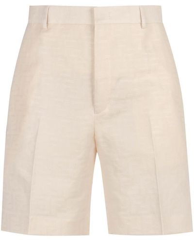 Fendi Cotton And Linen Bermuda-Shorts - Natural