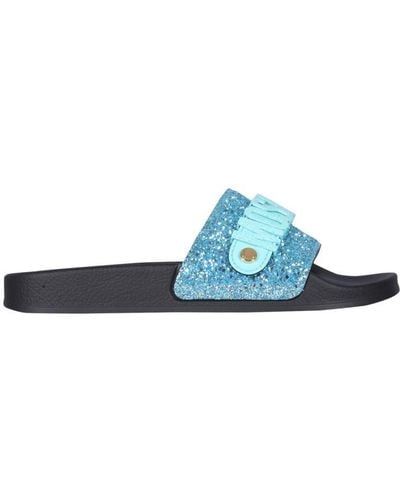 Moschino Lettering Logo Slide Sandals - Blue