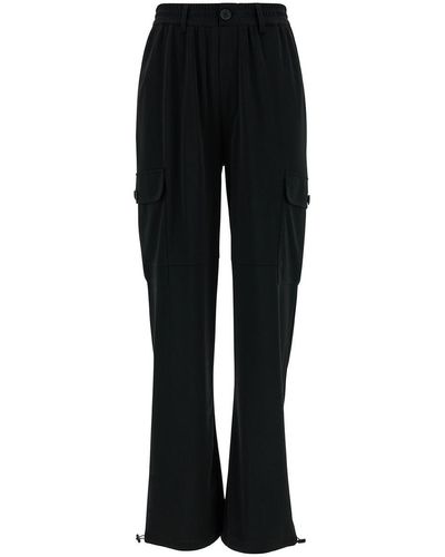 Twin Set Black Cargo Trousers With Oval T Patch In Tech Fabric Woman