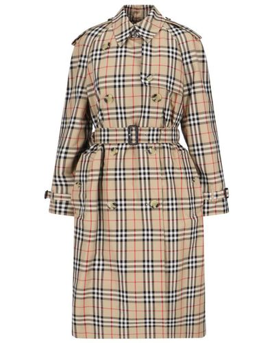 Burberry Check Trench Coat - Natural