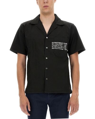 Department 5 Hawaiian Shirt With Logo Print - Black