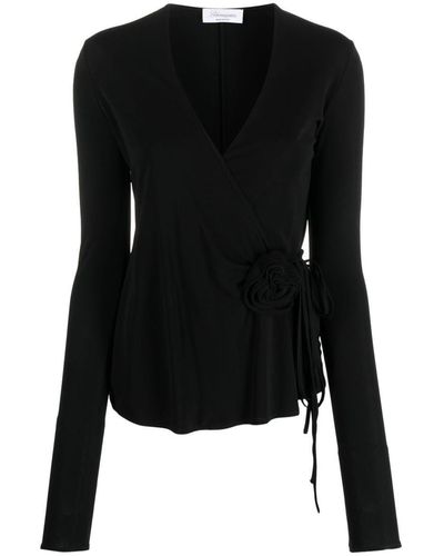 Blumarine Long-sleeved Wrap Shirt - Black