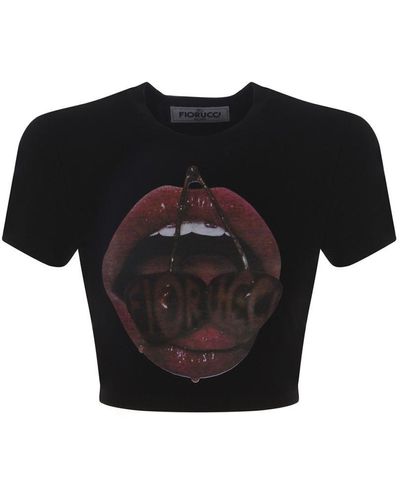 Fiorucci Crop T-Shirt "Cherries" - Black