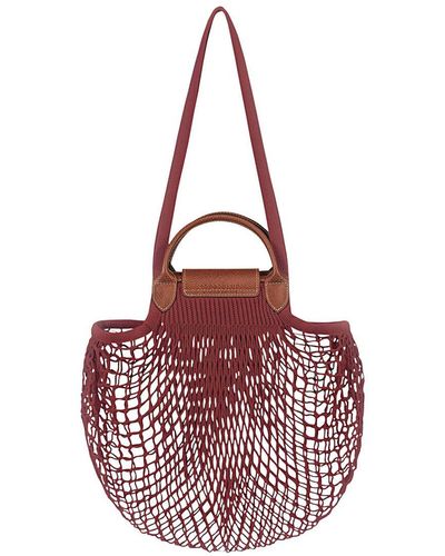 Longchamp 'Le Pliage Filet' Mahogany Handbag With Engraved Logo - Red