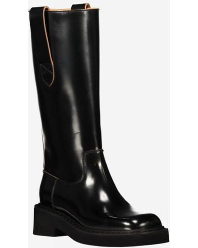 Maison Margiela Knee-high Brushed Leather Boots Shoes - Black