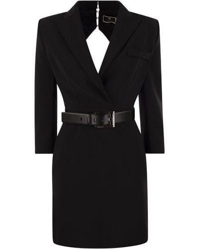 Elisabetta Franchi Robe-manteau In Crepe With Cut Out Back - Black