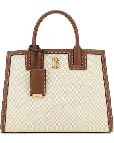 Burberry Leather-trimmed Canvas Tote - Natural