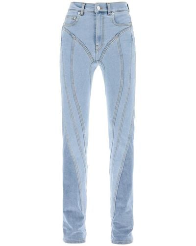 Mugler Spiral Two-Tone Skinny Jeans - Blue