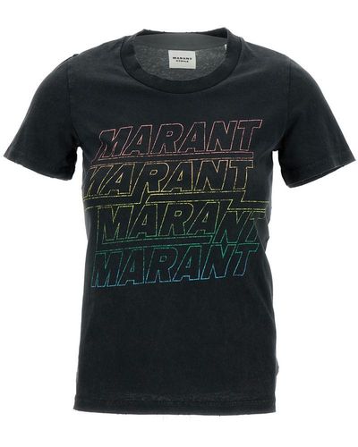 Isabel Marant Round Neck T-Shirt With Logo Print - Black
