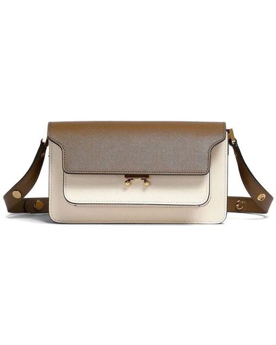 Marni White And East/west Trunk Bag In Saffiano Leather - Grey