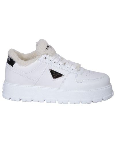 Prada Shearling-detail Low-top Sneakers - White