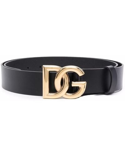 Dolce & Gabbana Leather Belt With Dg Logo Buckle - Black