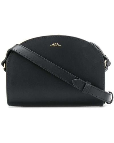 A.P.C. Woman's Sac Demi-lune Mini Black Leather Crossbody Bag