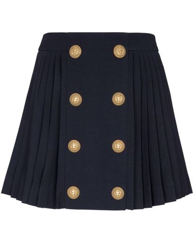 Balmain Pleated Button-trim Mini Skirt - Blue