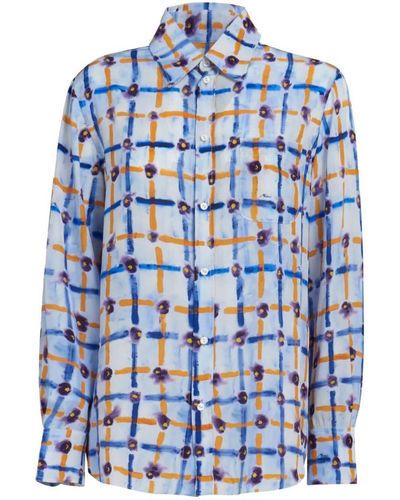 Marni Mix-print Pointed-collar Silk Shirt - Blue