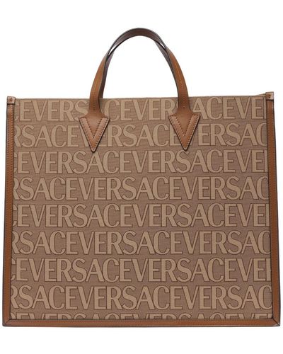 Versace All Over Logo Large Tote Bag - Brown