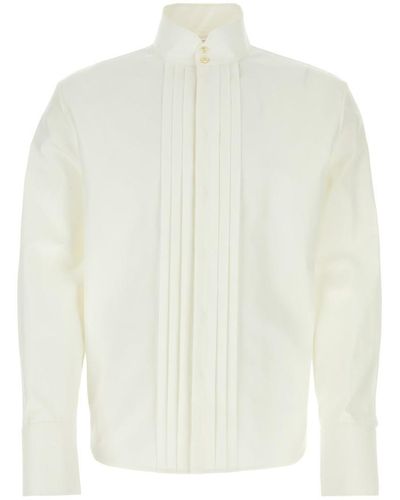 Saint Laurent Pleated Long-sleeved Shirt - White