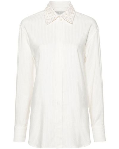 Golden Goose Long-Sleeved Silk Shirt With Pearls - White