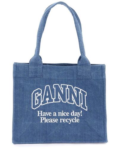 Ganni Tote Bag With Embroidery - Blue