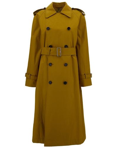 Burberry Long Double-breasted Trench Coat With Waist Belt In Cotton Woman - Green