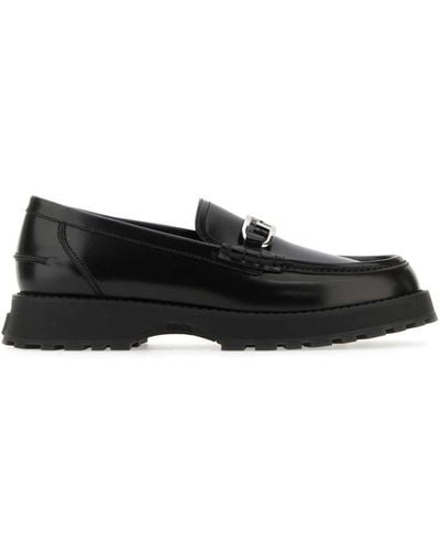 Fendi Black Leather Oclock Loafers
