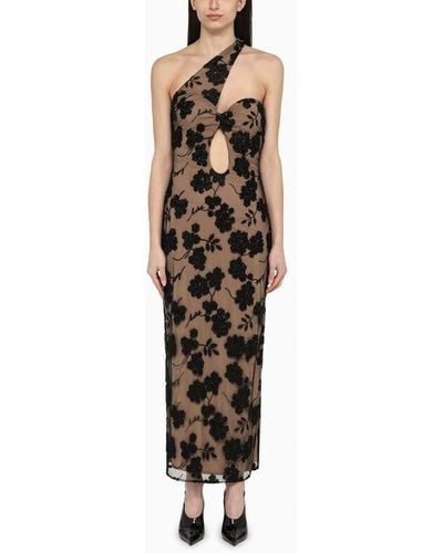 ROTATE BIRGER CHRISTENSEN Midi Dress With Flowers And Beads - Black