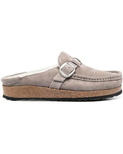 Birkenstock Buckley Shearling Stone Coin, Suede Leather Shoes - White