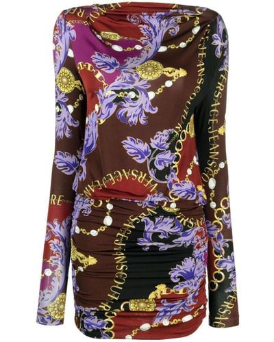 Versace Chain Couture-print Draped Minidress - Purple
