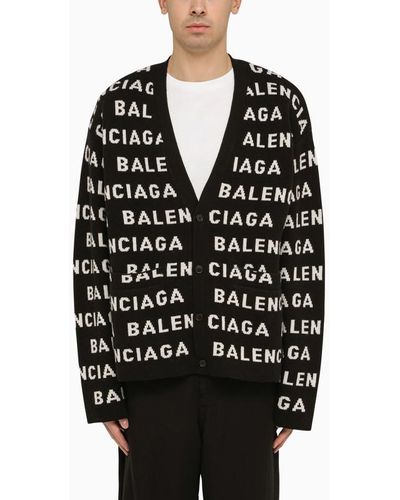 Balenciaga Allover Logo Wool Cardigan - Black