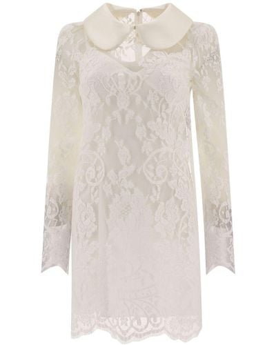 Dolce & Gabbana Lace Dress With Satin Collar - White