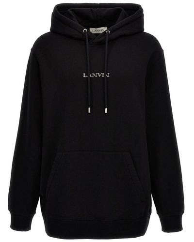 Lanvin Logo Embroidery Hoodie Sweatshirt - Black