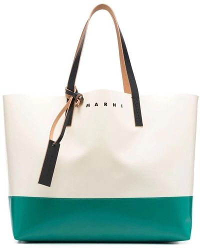 Marni Two-tone Logo-print Tote Bag - Green