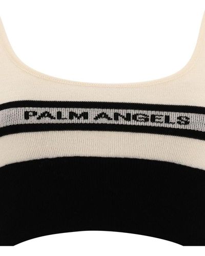 Palm Angels Wool Top With Embroidered Logo - Black