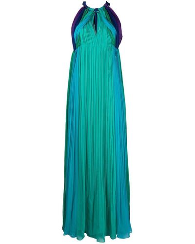 Alberta Ferretti Draped Tulle Silk Gown - Blue
