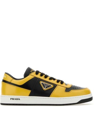 Prada Downtown Logo Leather Low-top Sneakers - Yellow