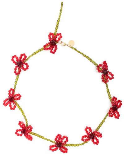 Simone Rocha Crystal Beaded Flower Neckalce - Red