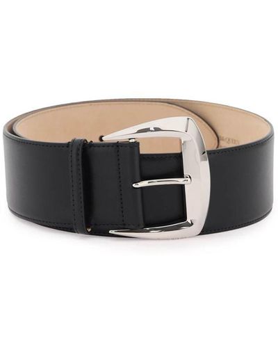 Alexander McQueen Belt With Geometric Buckle In And Antiqued Silver - Black