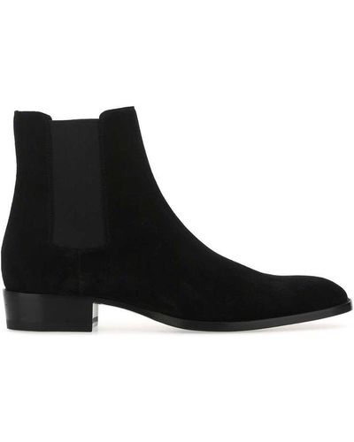 Saint Laurent Suede Wyatt Ankle Boots - Black