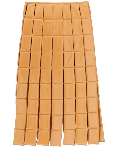 A.W.A.K.E. MODE Quilted Vegan Leather Midi Skirt - Orange