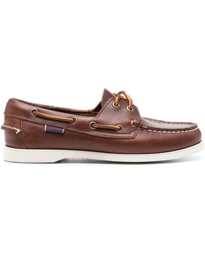 Sebago Docksides Portland Leather Boat Shoe With Laces - Brown
