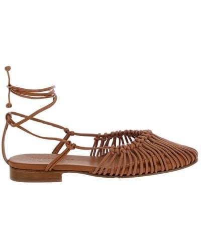 Hereu 'Mantera' Ballerinas With Ankle Strings - Brown